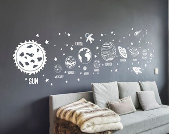 APRIL SALES! Space Wall Decal, Solar System Decals, Planets Wall Decal, Stars Wall Stickers, Kids Playroom, Wall sticker