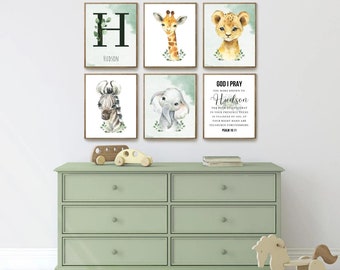 Safari Nursery Decor, Baby Boy, Green, Christian, Bible Verses, Custom