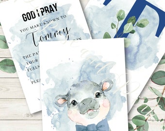 Prayer Cards/ Safari Animal Customized Prayer Cards/ Set of 31/ Blue Boy/ Watercolor/ Christian/ Bible Verse