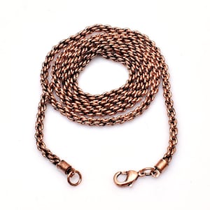 100% massief koperen touwketting Puur koperen geoxideerde touwketting Koperen kettingkettingen voor dames en heren Ketendikte: 3 mm