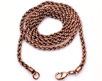 Cadena de cuerda de cobre 100% sólido Collar de cadena de cuerda oxidada de cobre puro Collares de cadena de cobre hechos a mano para mujeres y hombres Espesor de cadena 3 mm