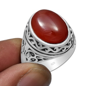 Natural Carnelian Gemstone Ring | 925 Sterling Silver | Ottoman Arabic Style Ring | Oval Shape Gemstone | Handmade Silver Ring For Unisex