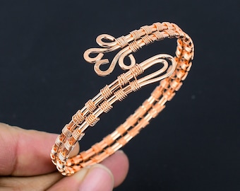 Pure Copper Ethnic Bangle: Twisted Wire Wrapped Adjustable Jewelry