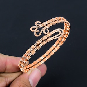 Pure Copper Ethnic Bangle: Twisted Wire Wrapped Adjustable Jewelry
