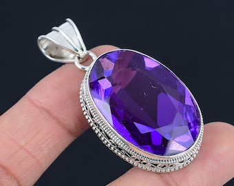 Purple Amethyst Pendant: Oval Sterling Silver Necklace