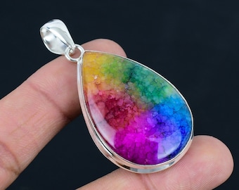 Rainbow Solar Quartz Pendant:  Gemstone, 925 Sterling Silver
