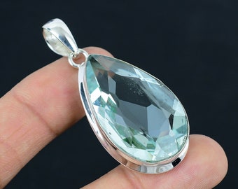 Faceted Blue Topaz Pendant: 925 Sterling Silver Gemstone Jewelry