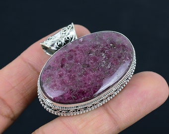 Rhodonite Gemstone Pendant: Oval Sterling Silver Necklace