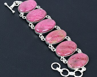 Pulsera de rodonita ajustable en plata de ley 925
