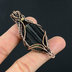Black Tourmaline Gemstone Pendant | Oxidized Copper Wire Wrapped Jewelry | Oval Shape Gemstone Pendant | Copper Pendant Gift for Her/him