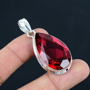Natural Garnet 925 Sterling Silver Teardrop Pendant