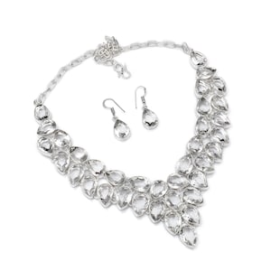 White Topaz Necklace Set: 925 Sterling Silver Long Chain