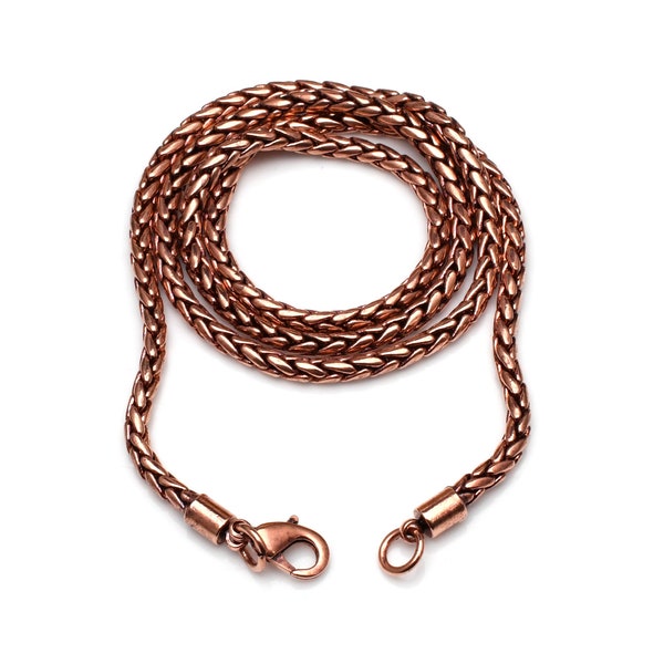 Collier chaîne en cuivre 100 % oxydé chaîne de blé en cuivre pur, chaîne de bijoux solide, cadeau pour bijoux viking, chaîne écologique, cadeau