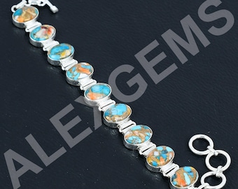 Oyster Turquoise Bracelet: 925 Sterling Silver Adjustable Chain