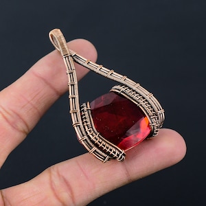 Mozambique Garnet Gemstone  Copper Oxidized Pendant Jewelry Copper Wire Wrapped Gemstone Pendant Jewelry Gift For Valentine&#39;s Day