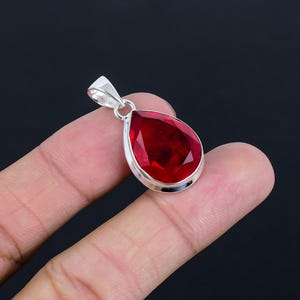 Pink Ruby Teardrop Gemstone 925 Sterling Silver Necklace Pendant For Her/him