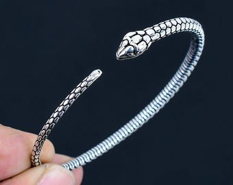 925 Sterling Silver Snake Skin Bangle Adjustable Animal Cuff Jewelry For Her/him