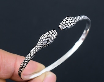 Sterling Silver Snake Bangle: Adjustable Animal Cuff