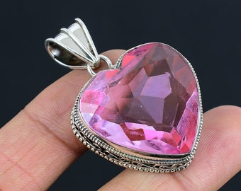 Heart Shape Pink Topaz Gemstone Pendant | 925 Sterling Silver | Fashion Jewelry |  Silver Jewelry Jewelry for Gift