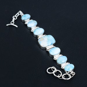 Blue Larimar Gemstone Bracelet | 925 Sterling Silver | Adjustable Bracelet |  Chain Bracelet Jewelry for Women & Girls