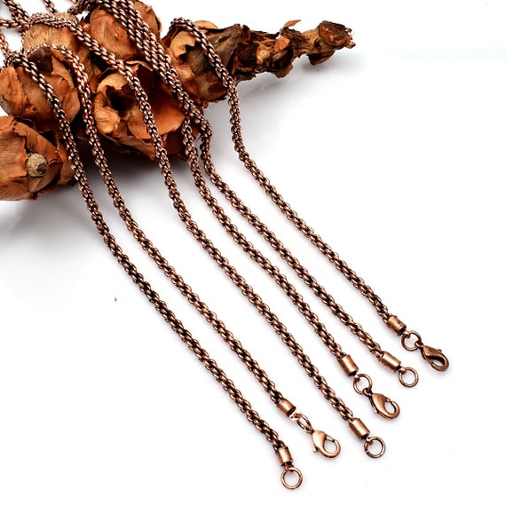 Men Chain Links Necklace, Pure Copper Handmade Antiqued Chain