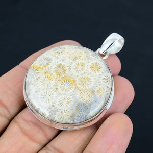 Natural Fossil Coral Gemstone Pendant, 925 Sterling Silver, Pendant Jewelry, Handmade Silver Pendant Jewelry for Gift, Easter Gift image 9