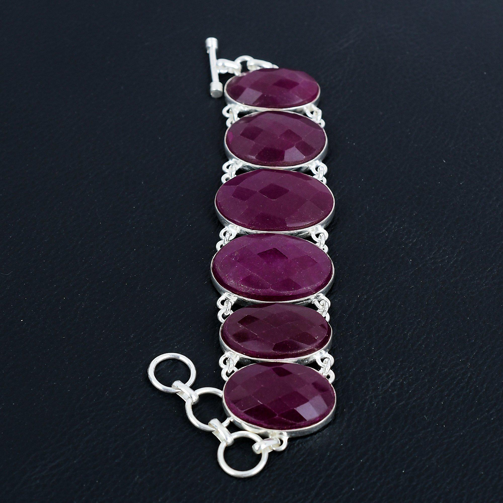 Bracelet Jonc Argent Sterling 925 Avec Rubis Et Perles D'eau Douce - Rose-Mimosa - Neuf Avec étiquettes