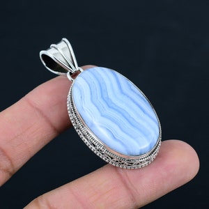 Blue Lace Agate Gemstone Pendant, 925 Sterling Silver, Fashion Jewelry,  Silver Jewelry Jewelry for Gift, Easter Gift