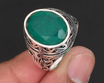 Green Emerald 925 Sterling Silver Ottoman Arabic Style Men's Ring Jewelry