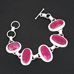 Gefacetteerde ovale roze robijn edelsteen: 925 sterlingzilveren armband voor haar/hem