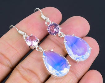 Opalite Gemstone Earrings : 925 Sterling Silver Hook Wire Jewelry For Her