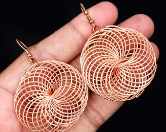 Copper Wire Wrapped Dangle Earrings: Geometric Jewelry