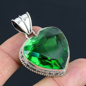Herz Form Grünquarz Edelstein Silber Anhänger | 925er Silber | Silber Anhänger Schmuck Geschenk für Ihre Liebe | Valentinstag Geschenk