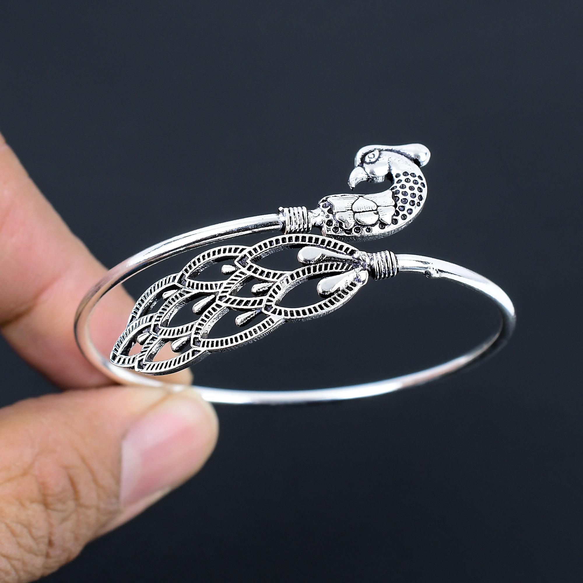 アクセサリー Hender Scheme python silver bangle S 925 Sterling Silver Peacock Bangle, Adjustable Bangle