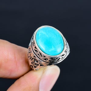 Anello turchese tibetano: anello fatto a mano in argento sterling 925 a tre strati - Italia Anello turchese tibetano: anello fatto a mano in argento sterling 925 a tre strati - Italia