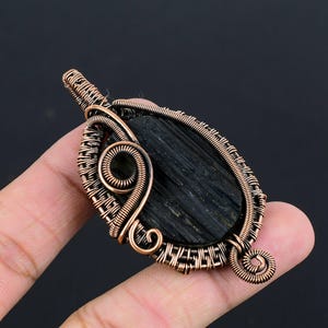 Black Tourmaline Gemstone Copper Pendant | Oxidized Copper Wire Wrapped |  Copper Pendant Jewerly Gift for her/him