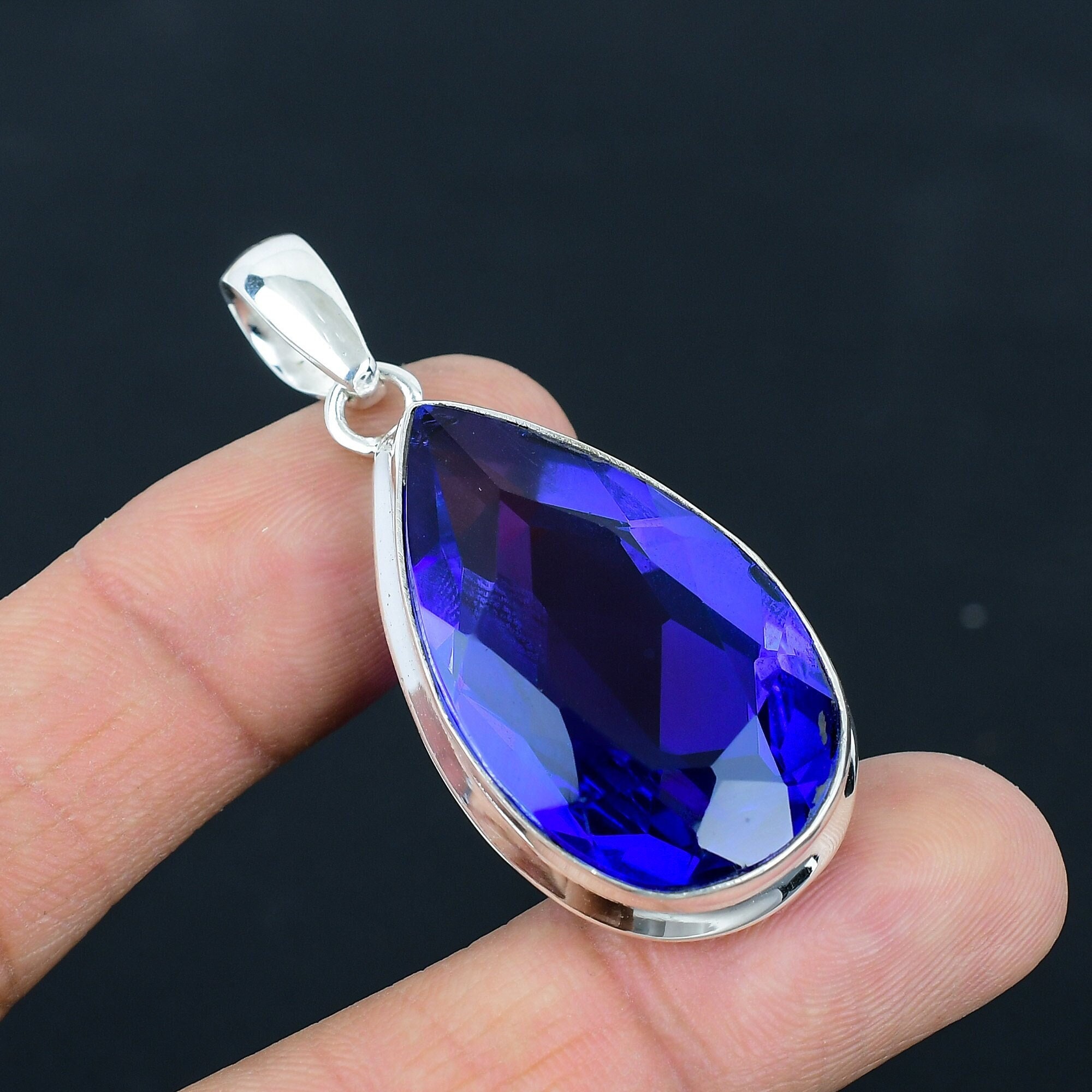 Pendentif En Argent 925 Avec Tanzanite - Bijou Occasion Superbe - Pierre Bleue