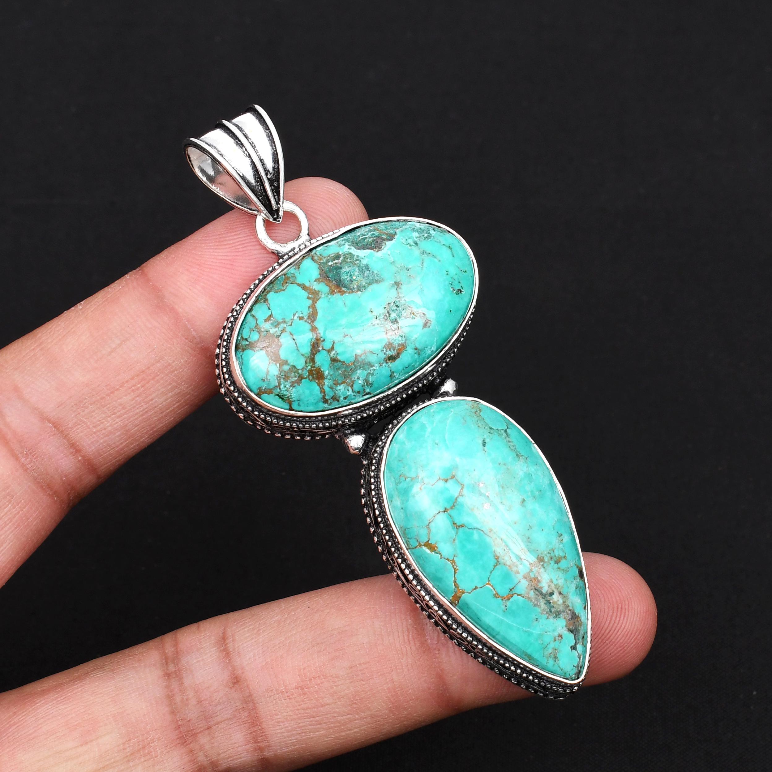 【本物】turquoise stone ネックレスチャーム　silver925 Blue Turquoise Gemstone Pendant | 925 Sterling Silver | Oval-pear