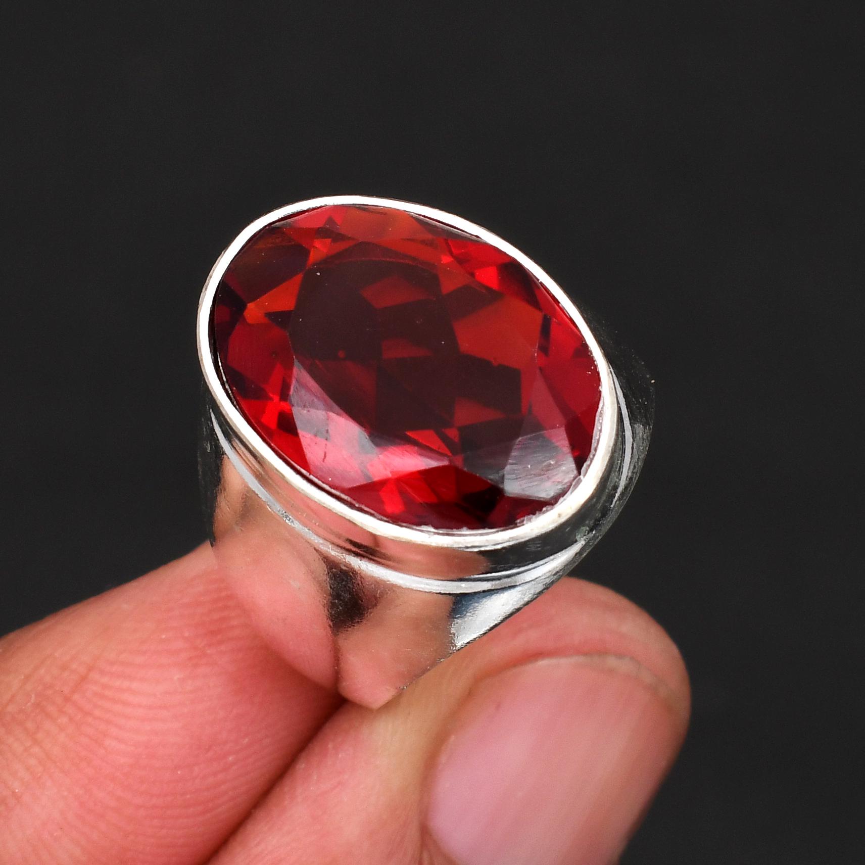 thumbnail image 2 of Natural Garnet Hexagon Ring - 925 Sterling Silver Handmade Jewelry - All Sizes GJ-6 2 of 5
