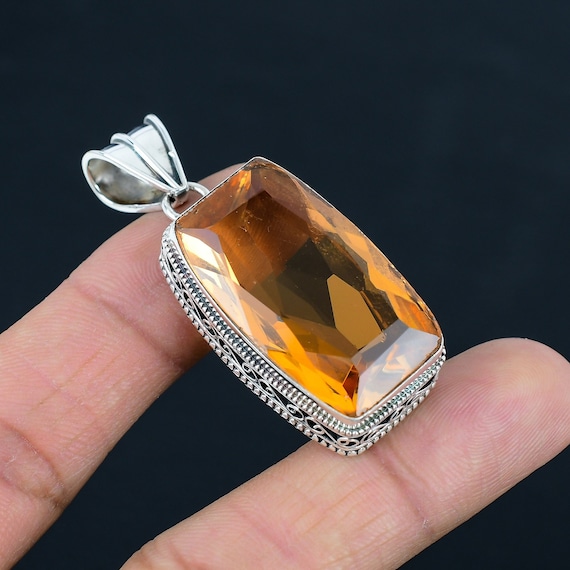 Pendentif Morganite Cabochon Fait Main - Plaqué Argent, Pierre De Pêche, Cadeau Anniversaire