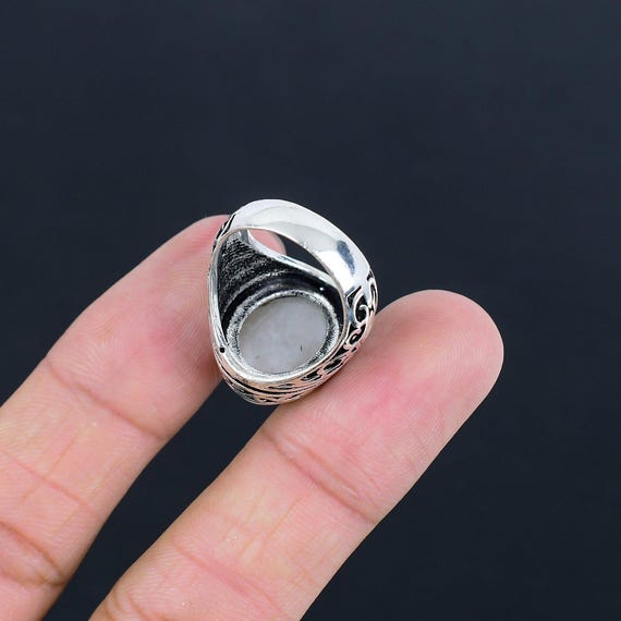Anillo Genuino De Ramita De Piedra Lunar Arco Iris, Anillo De Oro De 14
