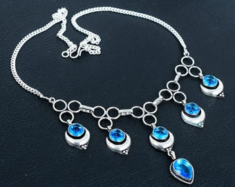 925 Sterling Silver Tribal Fringe Necklace | Statement Bib Style-Ethnic Hindu Design Jewelry for Her