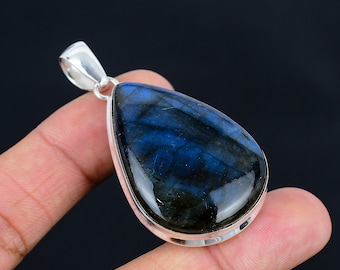 Blue Fiery Labradorite Pendant: 925 Sterling Silver Gemstone Jewelry