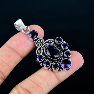 Amethyst Gemstone Pendant: 925 Sterling Silver Necklace