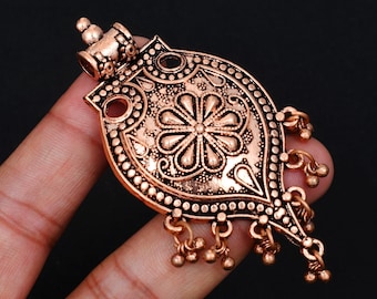 Textured Solid Copper Marquise Shape Necklace Pendant Jewelry For Her/him
