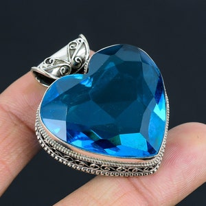 Colgante de piedra preciosa de topacio azul en forma de corazón / Plata de ley 925 / Joyería de moda / Joyería de plata para regalo