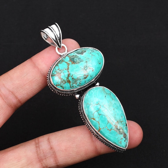 【本物】turquoise stone ネックレスチャーム　silver925 Blue Turquoise Gemstone Pendant | 925 Sterling Silver | Oval-pear