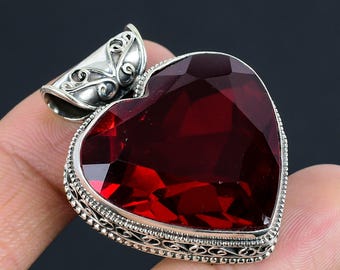 Heart Shape Garnet Gemstone: 925 Sterling Silver Necklace Pendant For Her/him