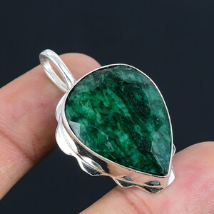 Natural Green Emerald Pendant: 925 Sterling Silver Gemstone Jewelry