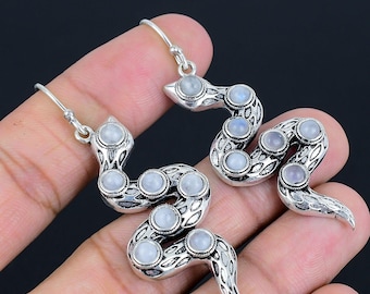 Gemstone Snake Earrings: 925 Sterling Silver French Wire